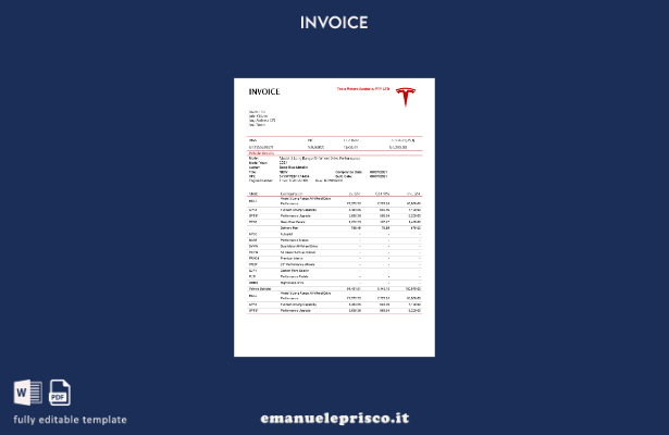 modello di fattura Tesla USA in stile verificato